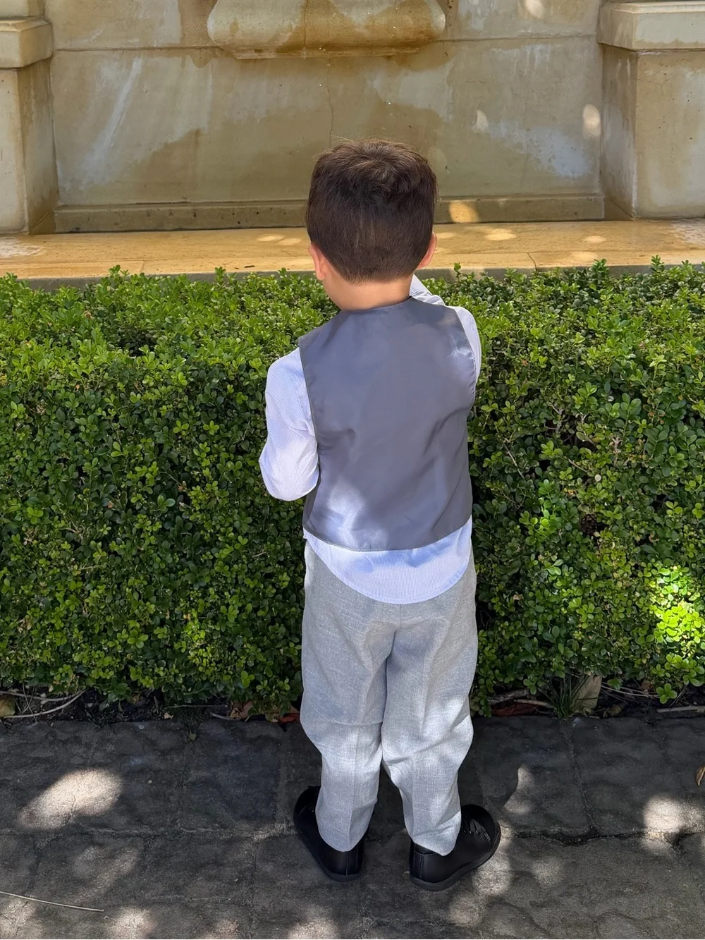 Dockers 24M Boys Gray Suit Vest Set with Plaid Tie and Pocket Square